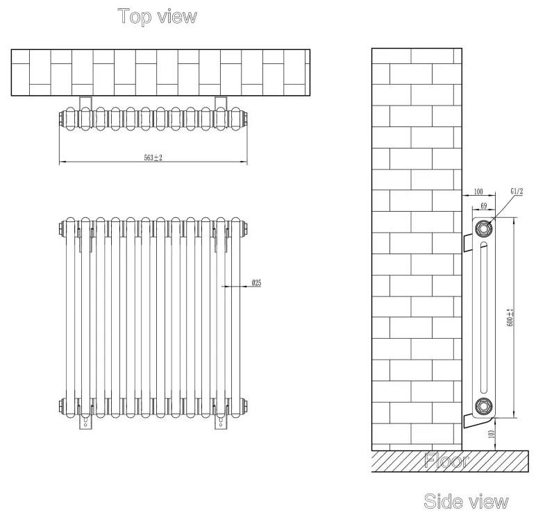 Eastbrook Rivassa 2 koloms radiator 55x60cm staal 756W zwart mat