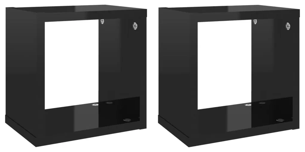 vidaXL Wandschappen kubus 2 st 22x15x22 cm hoogglans zwart