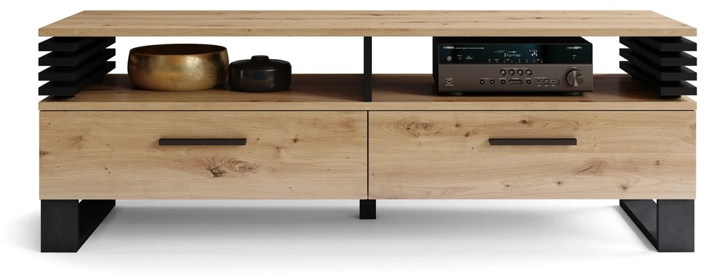 GOKEE RTV-145 Eiken Artisan/Zwart Mat - MODERNE KAST VOOR ONDER DE TELEVISIE MET LAMELLEN