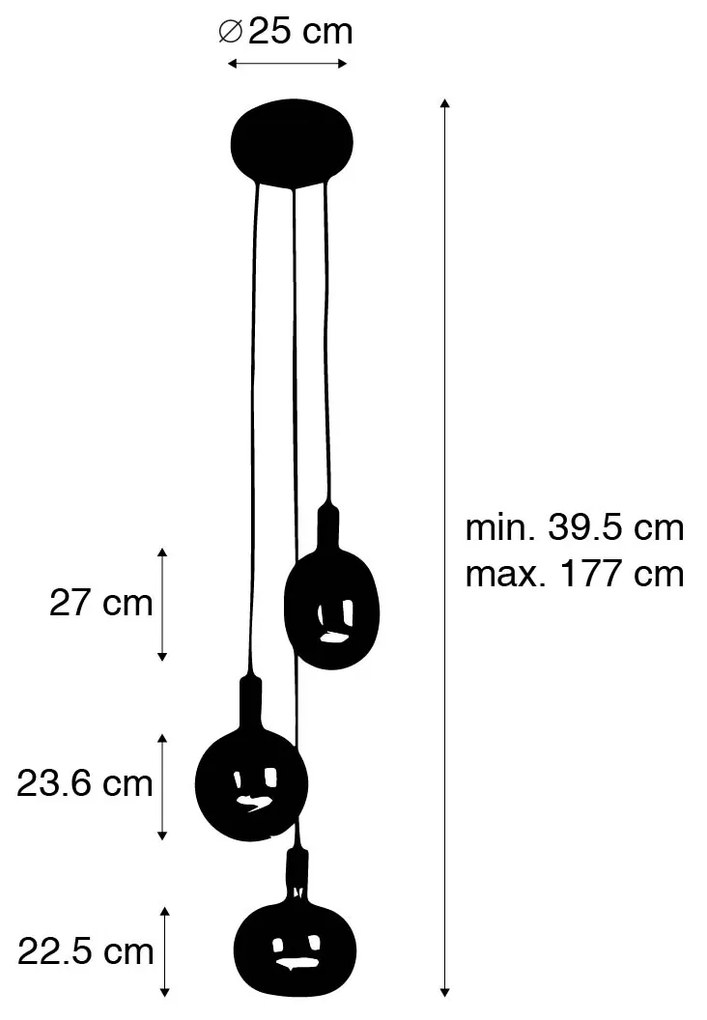 Industriële hanglamp zwart incl. LED 3-lichts dimbaar - Facil Industriele / Industrie / Industrial E27 rond Binnenverlichting Lamp