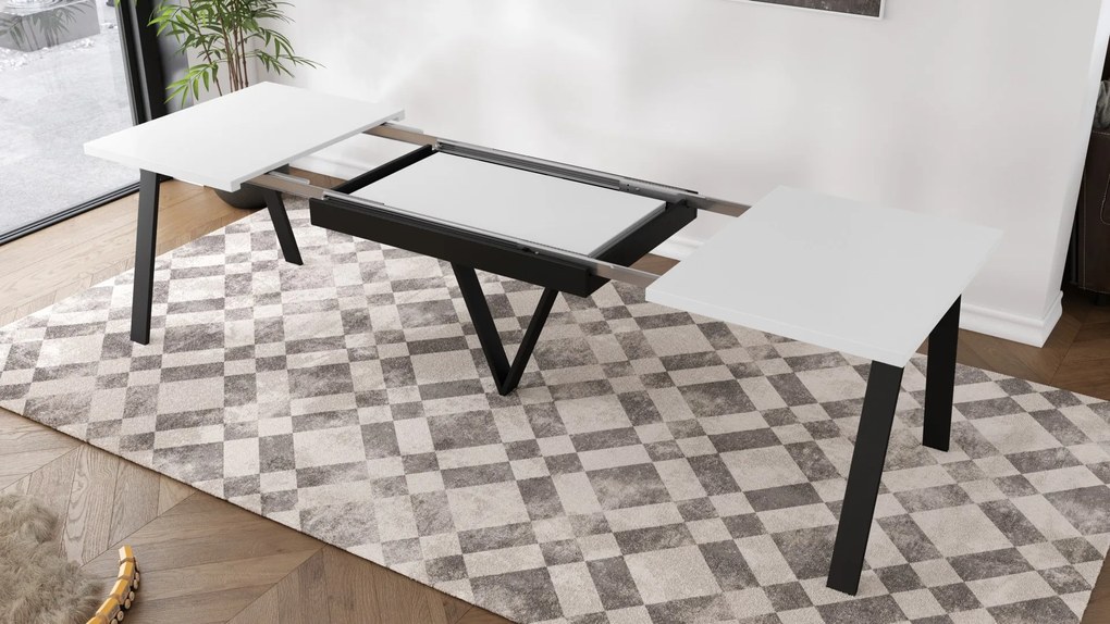 AVERY Wit mat/onderkant zwart - LOFT/INDUSTRIËLE TAFEL VOOR WOONKAMER/EETKAMER UITKLAPBAAR TOT 330 cm!