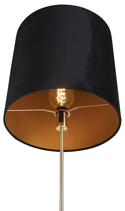 Vloerlamp goud/messing met velours kap zwart 40/40 cm - Parte