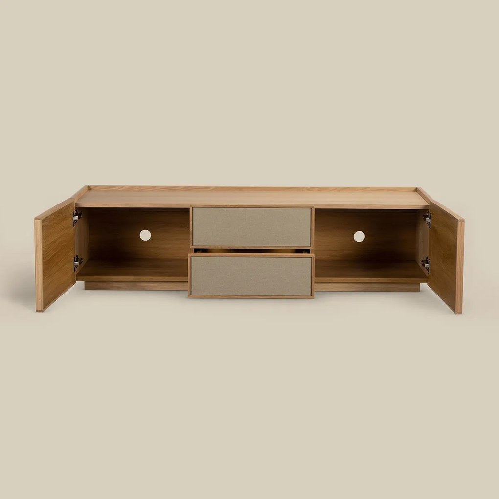 Tv-meubel Eiken Met Stoffen Deuren 150 Cm - 150x40x40cm.