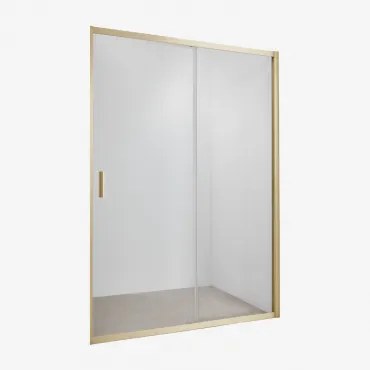 Douchewand Met Frontale Toegang En Schuifdeur, 6 Mm Gehard Glas En Aluminium Dover Transparant & 140 X 195 Cm & Geborsteld Goud - Sklum