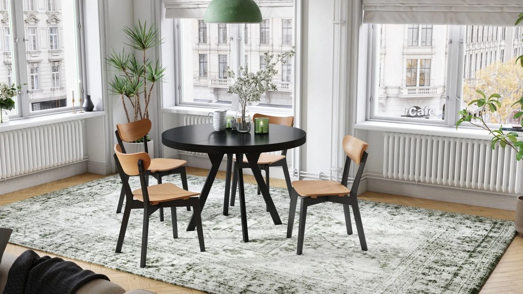 EXPANSO Czarny Mat/zwarte poten - GROTE RONDE TAFEL Ø110 UITBREIDBAAR TOT 310 cm met Y-POTEN LOFT/INDUSTRIAL