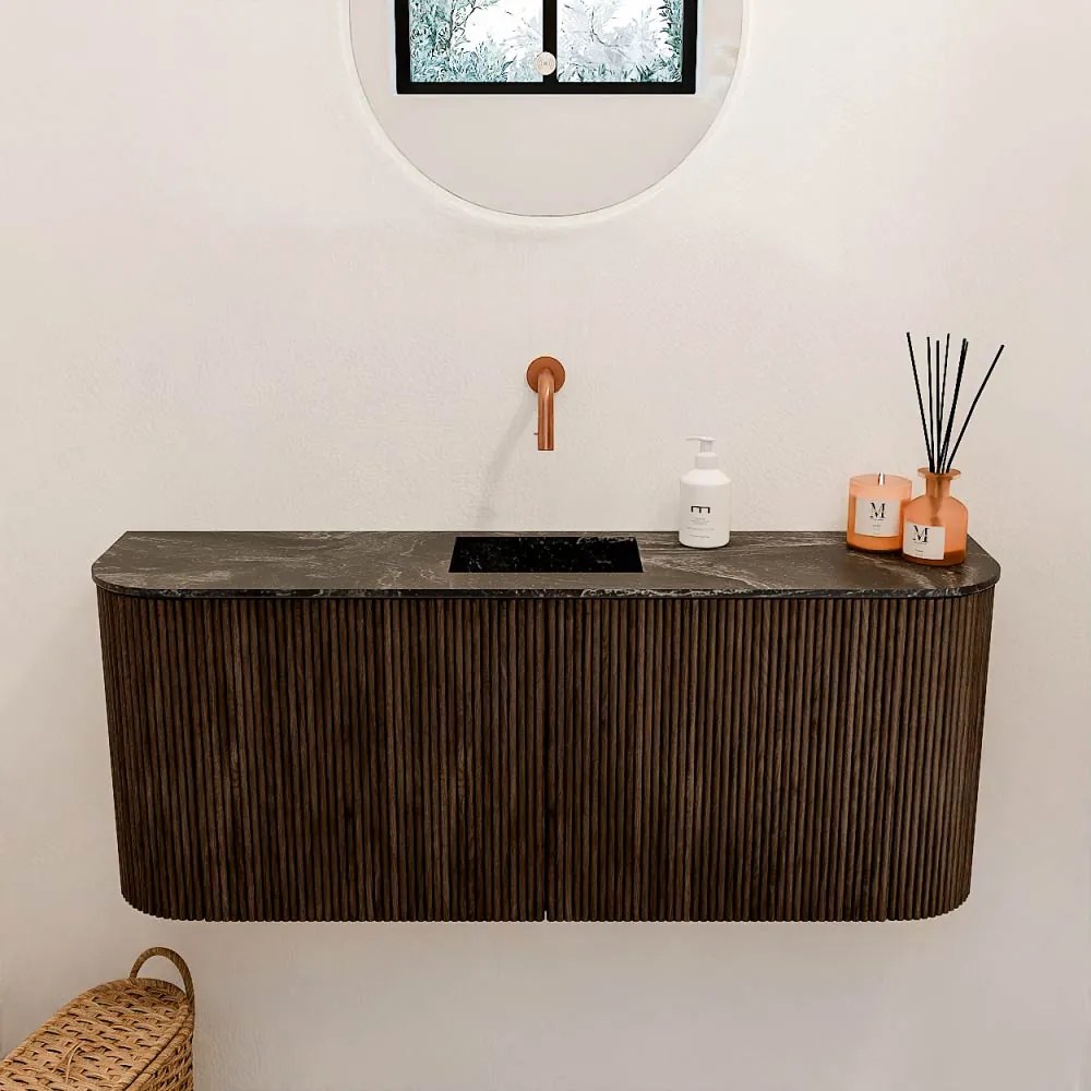 Mondiaz Joya DLux 105cm toiletmeubel ronding links/rechts walnut met wastafel faye midden zonder kraangat lava