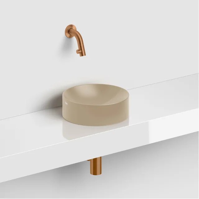 Clou Vale fontein 22cm Keramiek rond zonder kranenbank mat mosterd CL/03.34164