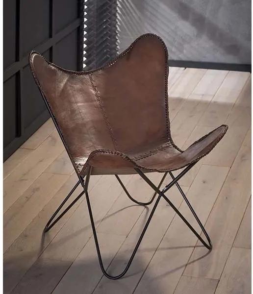 Vlinderstoel leder bruin