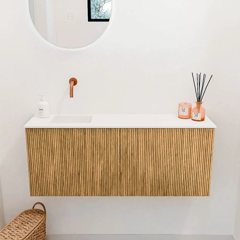Mondiaz Joya 100cm toiletmeubel oak met wastafel faye links zonder kraangat talc