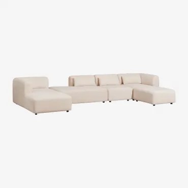 4-delige Chaise Longue Modulaire Bank Links Met Daybed En Fogler Poef Chenille Crème Beige - Sklum