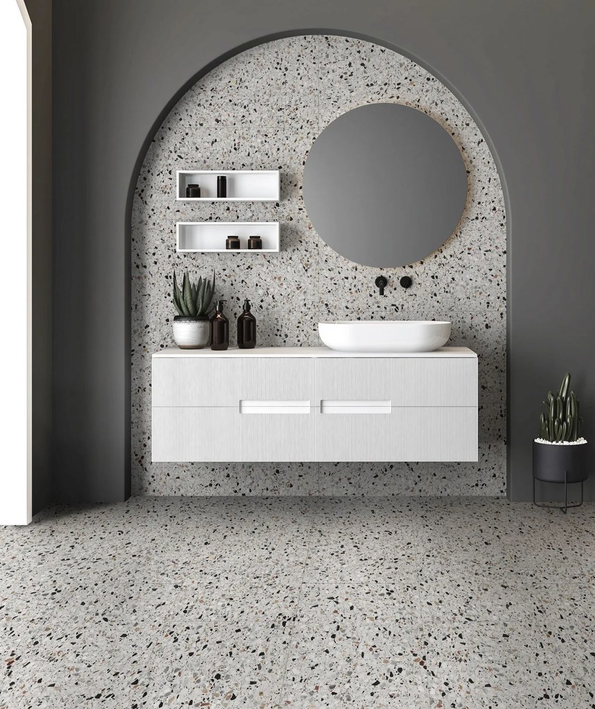 Jabo Medley White terrazzo vloertegel 60x120cm gerectificeerd