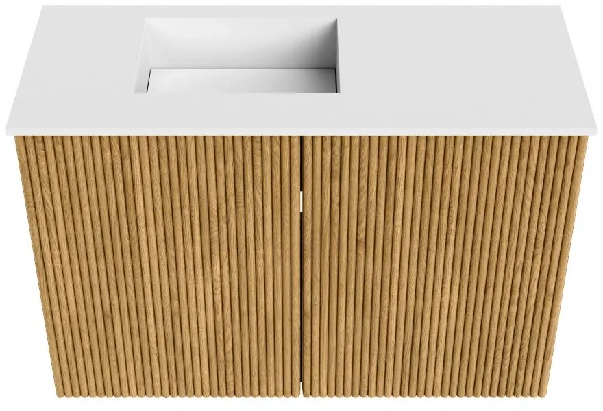Mondiaz Joya 60cm toiletmeubel oak met wastafel faye links zonder kraangat talc