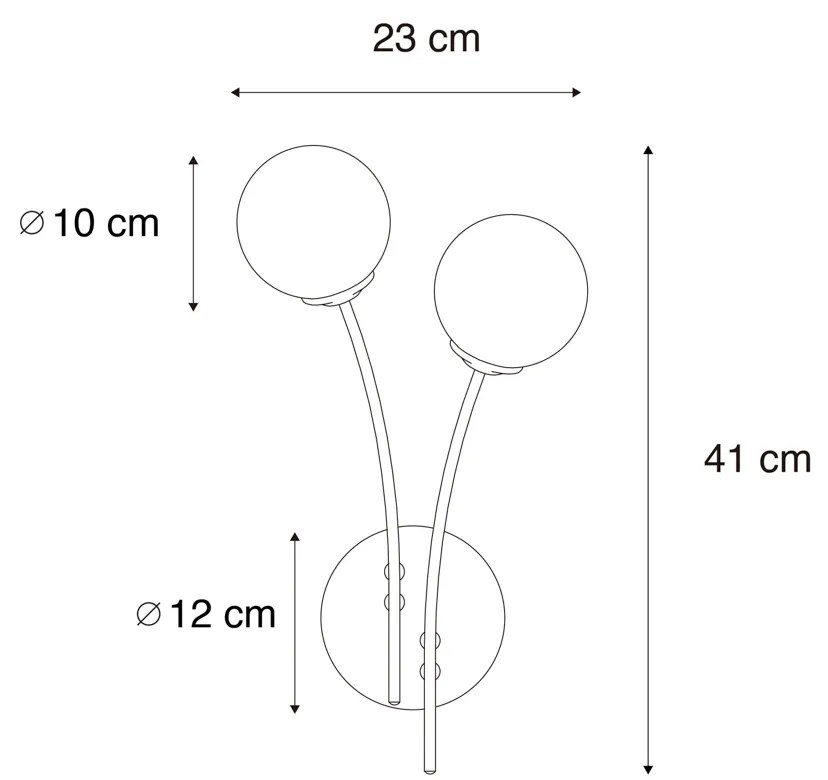 Moderne wandlamp goud 2-lichts met smoke glas - Athens