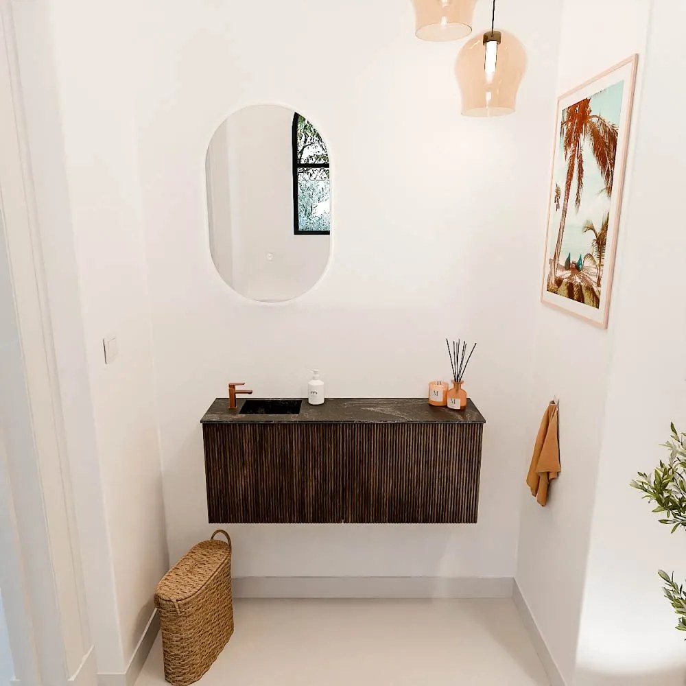 Mondiaz Joya DLux 100cm toiletmeubel walnut met wastafel faye links 1 kraangat lava