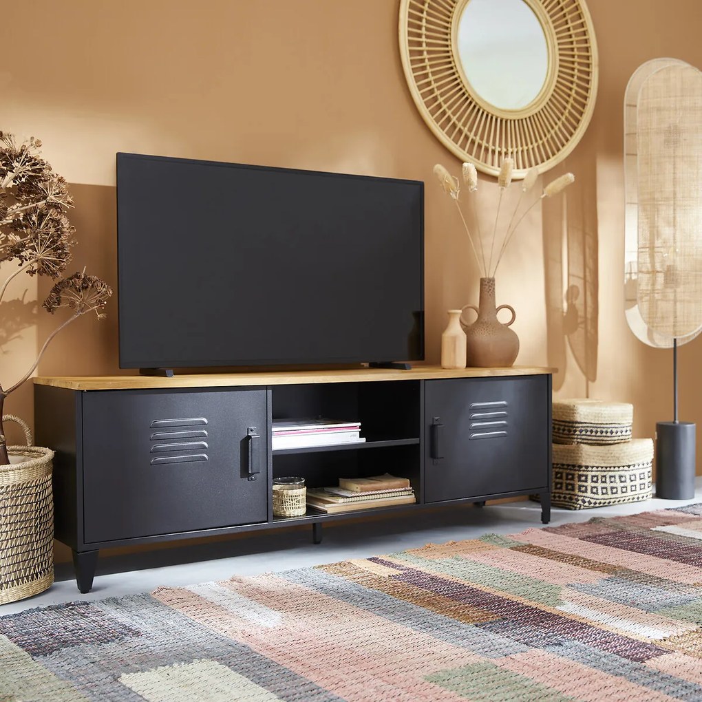 TV-meubel, staal en massief eiken, Hiba