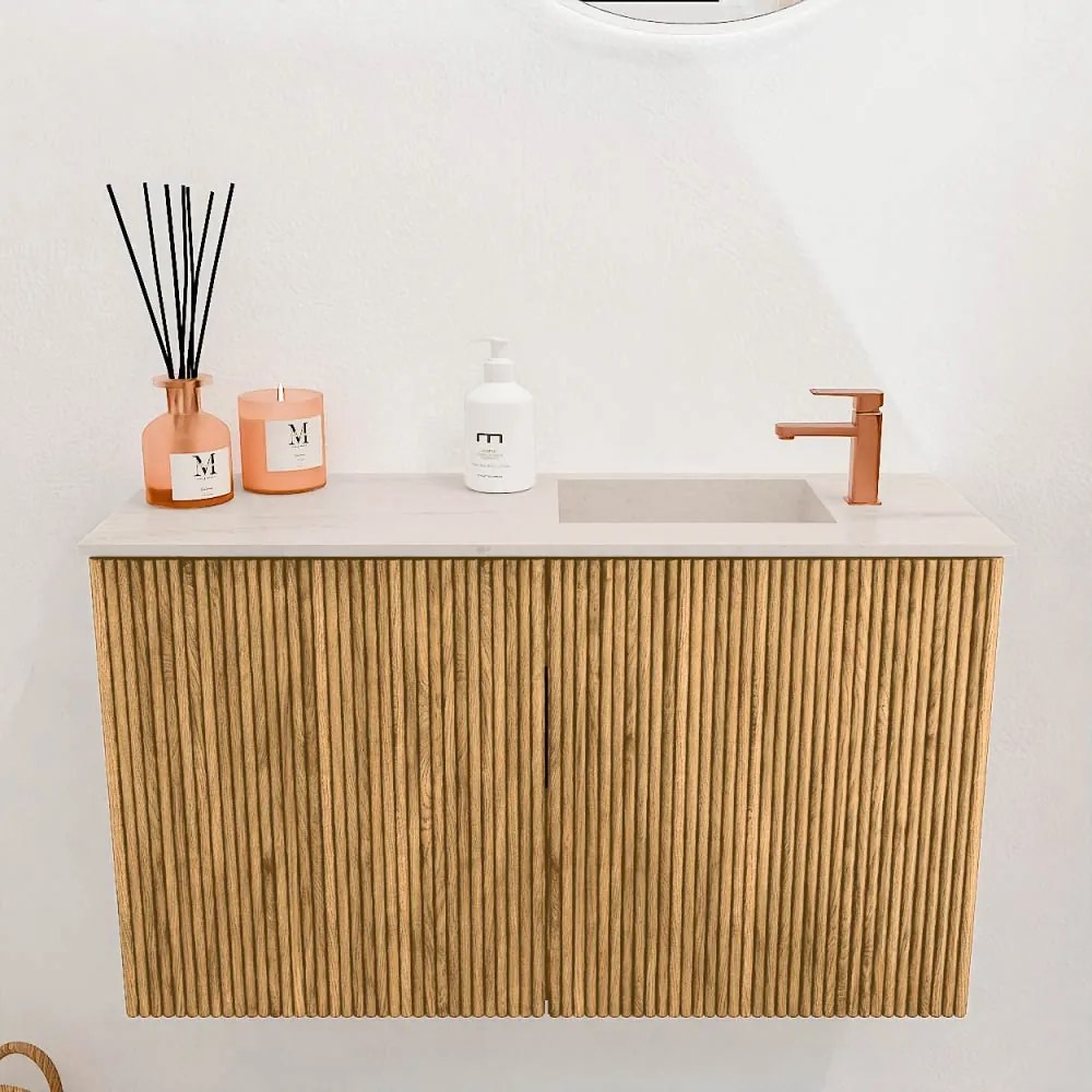 Mondiaz Joya DLux 70cm toiletmeubel oak met wastafel faye rechts 1 kraangat meli