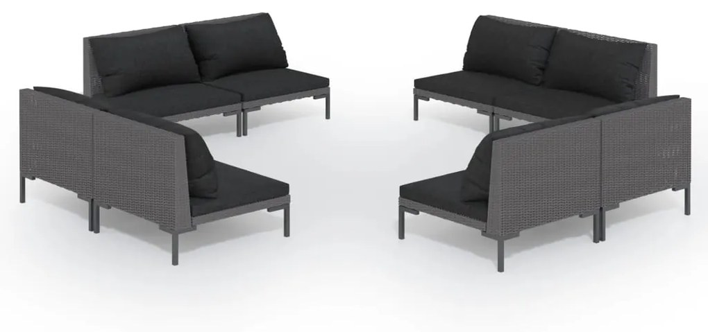 vidaXL 8-delige Loungeset met kussens poly rattan donkergrijs