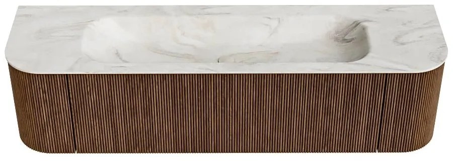 Mondiaz Kurve-dlux 170cm badmeubel ronding links/rechts walnut met 1 lade en 2 deuren en wastafel big large midden 1 kraangat ostra