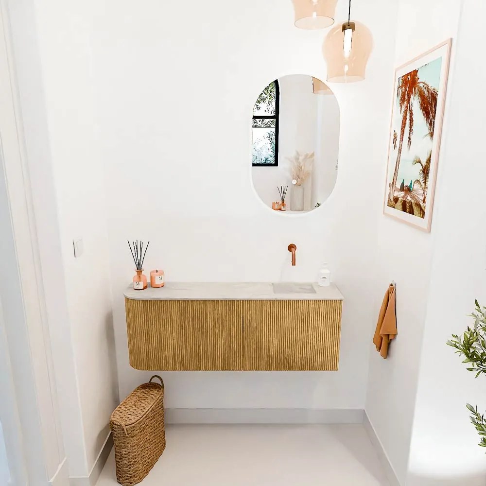 Mondiaz Joya DLux 110cm toiletmeubel ronding links oak met wastafel faye rechts zonder kraangat ostra