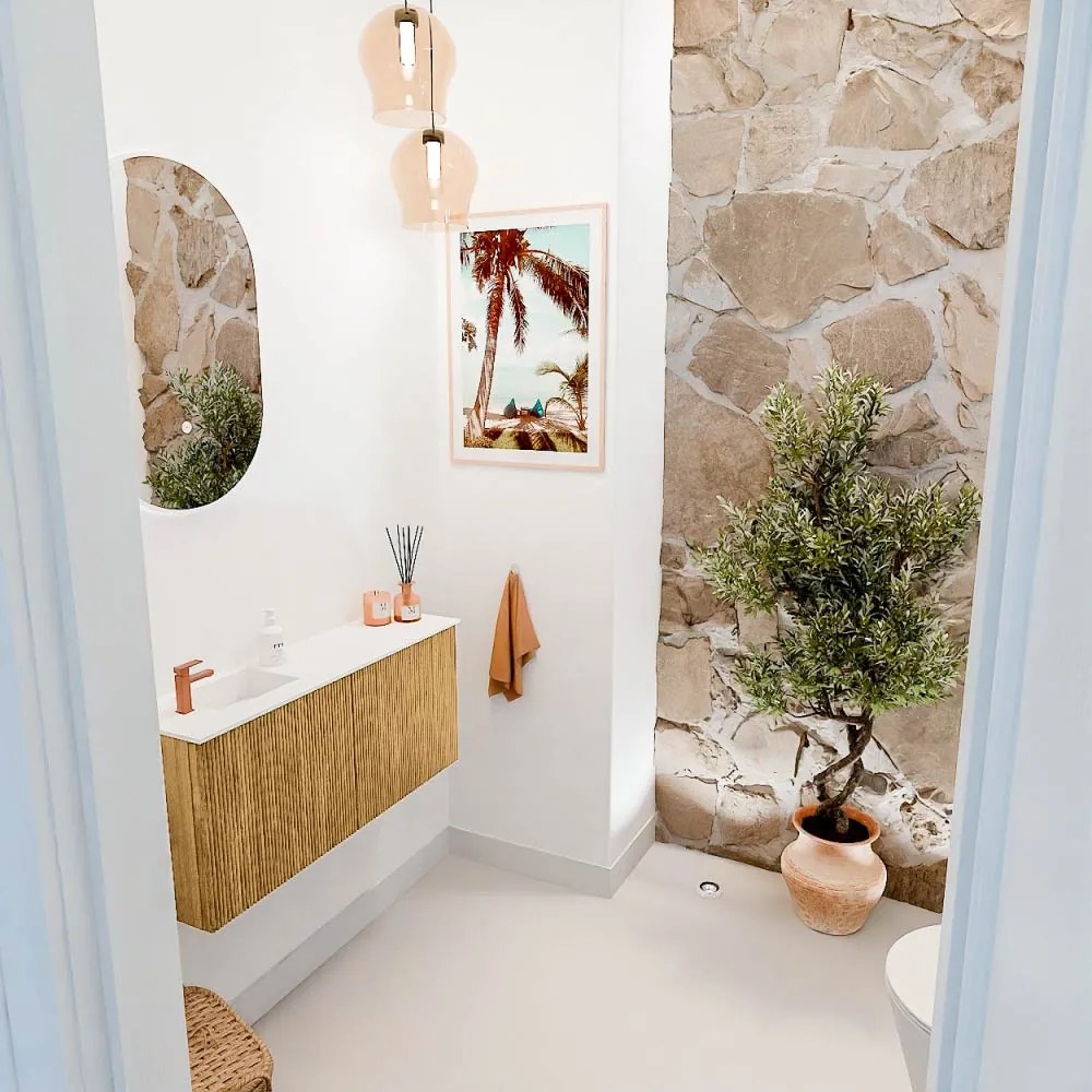 Mondiaz Joya 90cm toiletmeubel oak met wastafel faye links 1 kraangat talc