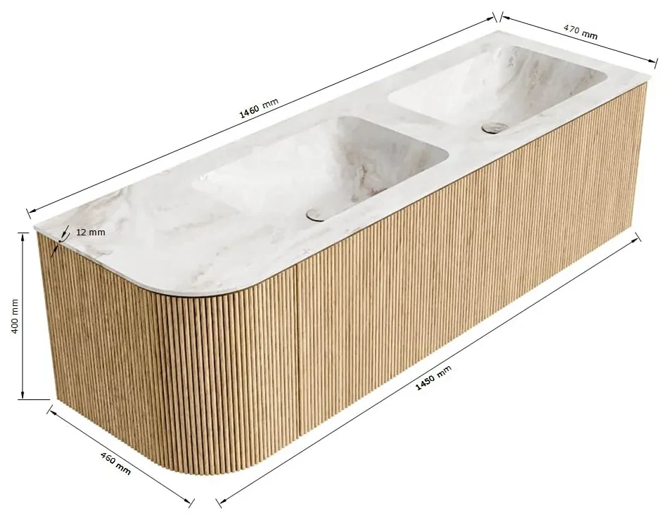 Mondiaz Kurve-dlux 145cm badmeubel ronding links ruby met 1 lade en deur en wastafel leaf dubbel/rechts zonder kraangat glace