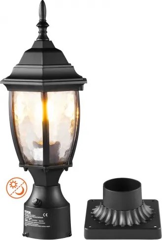 VEVOR Outdoor Schemer-tot-Dageraad lantaarnpaallamp, 400 mm hoog, waterdichte lantaarnpaallamp met 3,5 inch glazen kap op de paalbevestiging, bliksembestendige buitenpaallantaarn voor op terras en tuinpad