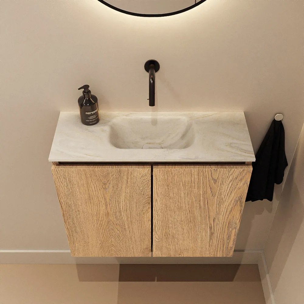 Mondiaz Ture DLux toiletmeubel 60cm washed oak met wastafel ostra midden zonder kraangat