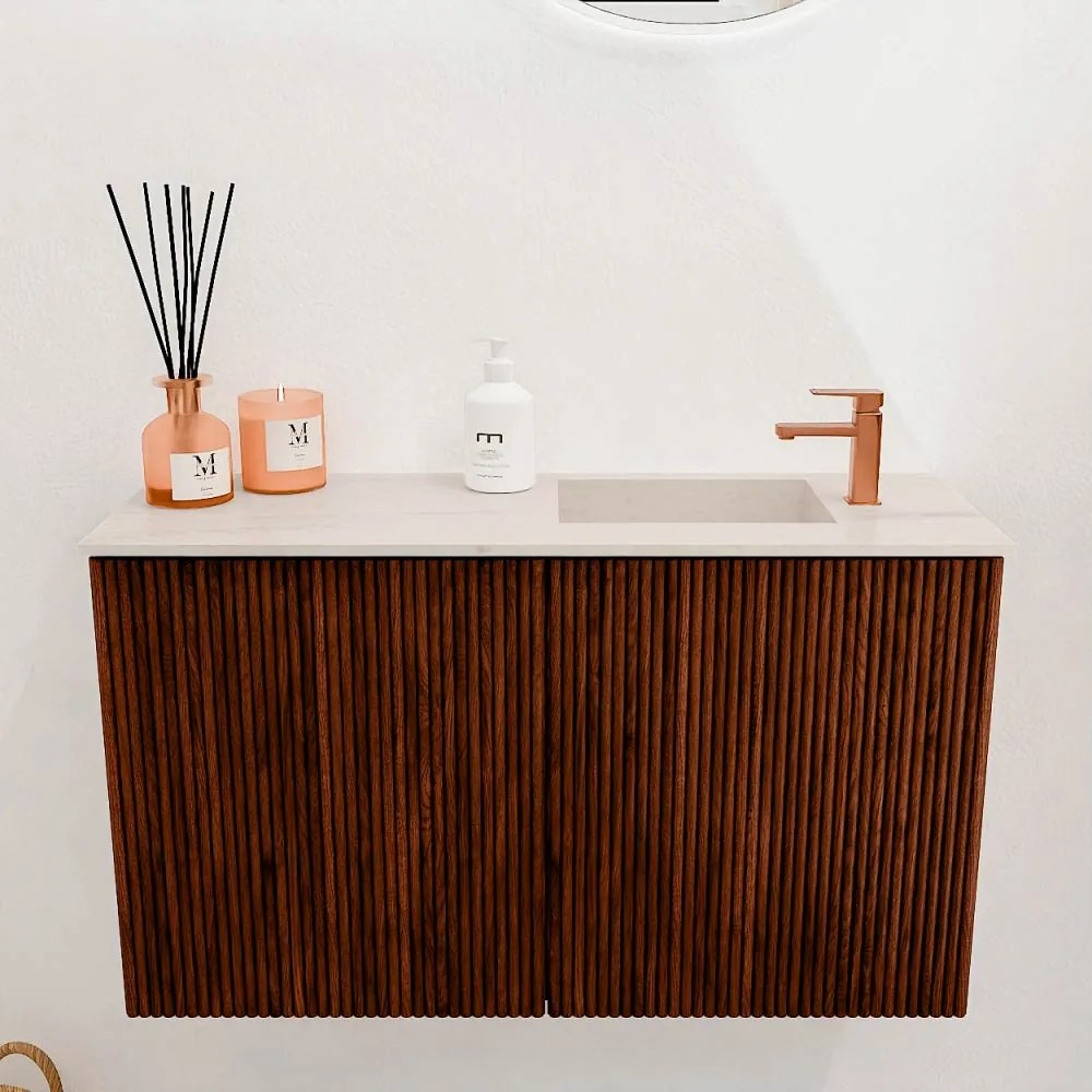 Mondiaz Joya DLux 70cm toiletmeubel ruby met wastafel faye rechts 1 kraangat meli