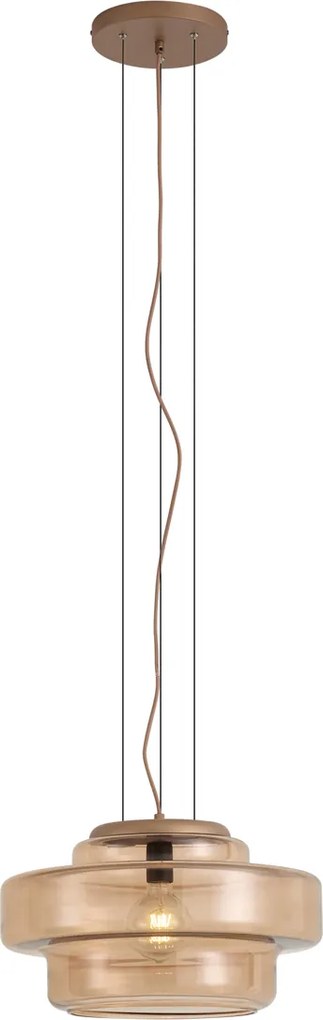 Retro hanglamp donker brons met amber glas - Barb