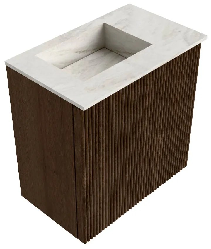 Mondiaz Joya DLux 40cm toiletmeubel walnut met wastafel faye links zonder kraangat ostra