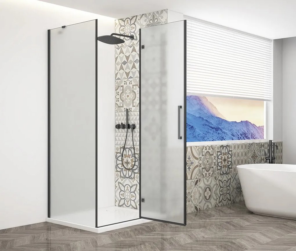 Gelco Trinity douchecabine met mat glas 80x100cm rechts zwart mat
