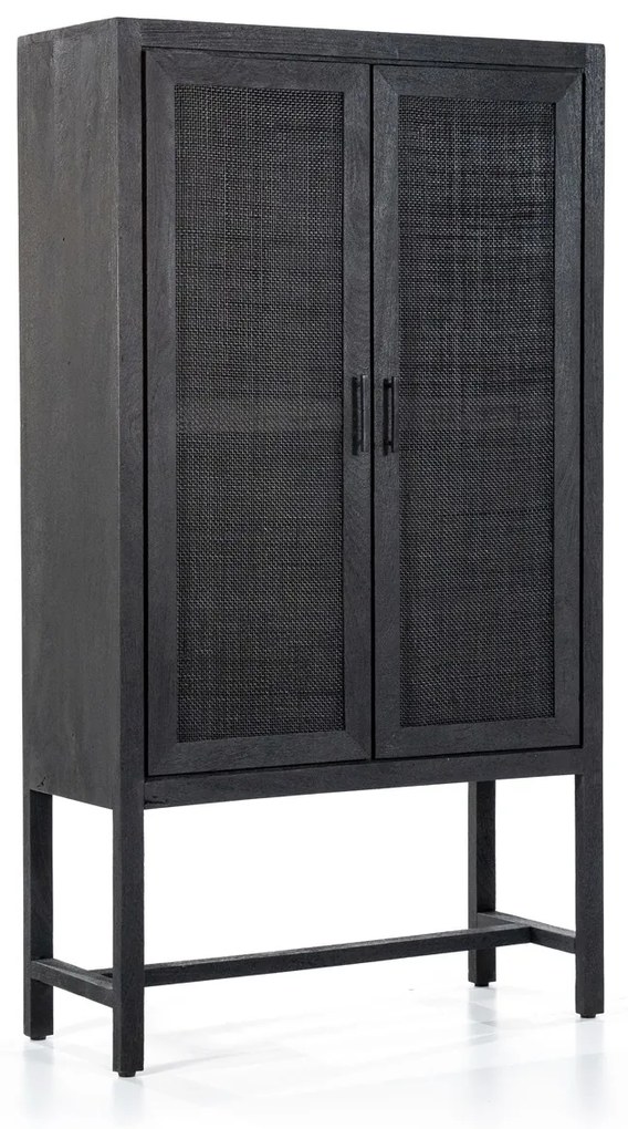 Eleonora Vic Zwarte Kast Met Rotan Webbing - 90x35x160cm.