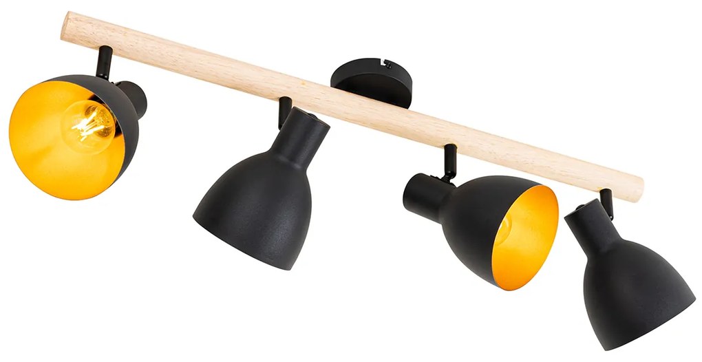 Landelijke spot zwart met hout 4-lichts - Flint