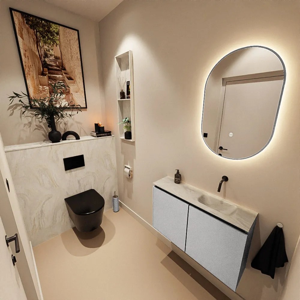 Mondiaz Ture DLux toiletmeubel 80cm plata met wastafel ostra rechts zonder kraangat