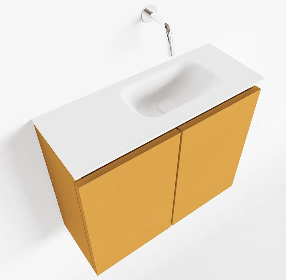 Mondiaz Ture 60cm toiletmeubel ocher met wastafel talc rechts geen kraangat