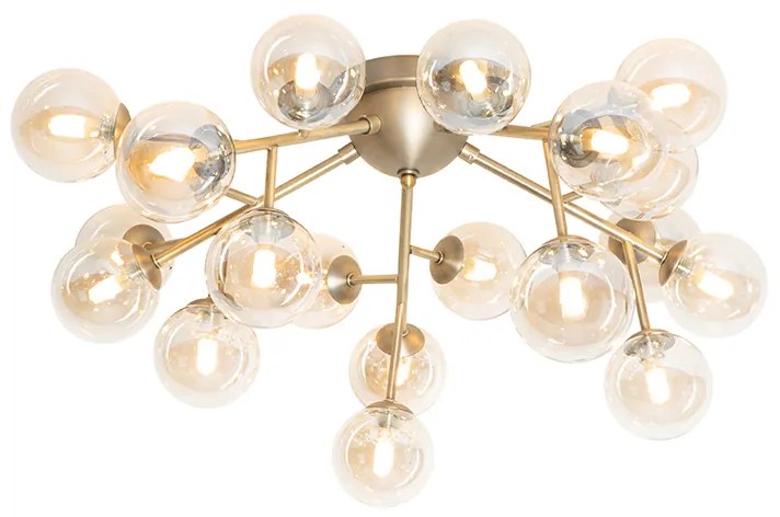 Art Deco plafondlamp brons met amber glas 20-lichts - Bianca