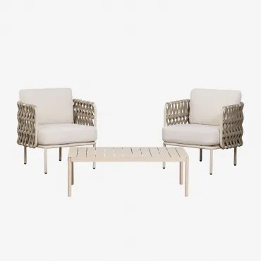 Tuinset Met 2 Stoelen Van Gevlochten Touw Tevary En Salontafel Van Aluminium Boleni Tela Beige Tapioca - Sklum