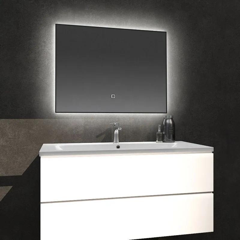 Badkamerspiegel Kiki 80x60cm Zwart Geintegreerde LED Verlichting Verwarming Anti Condens Touch Lichtschakelaar
