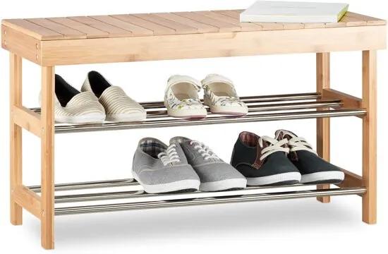 Schoenenrek met zitting - schoenenbank 6 paar - schoenenkast -bergruimte bamboe