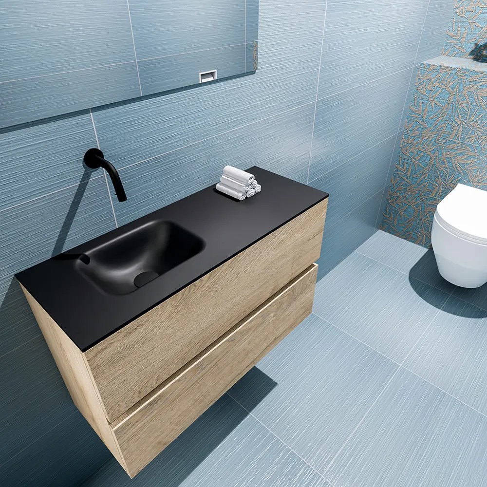 Mondiaz Ada 80cm toiletmeubel washed oak met wastafel urban links zonder kraangat