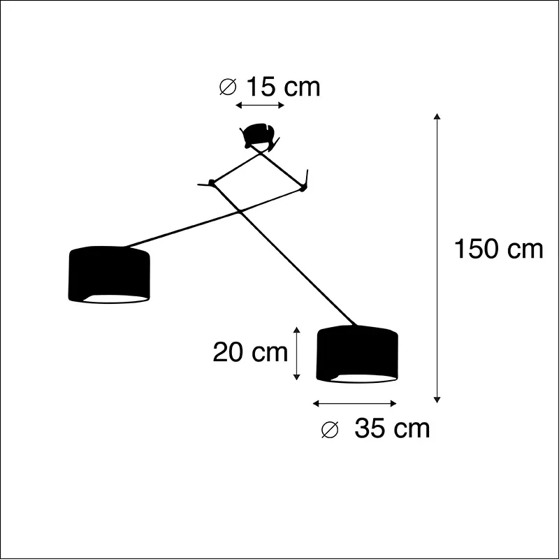 Stoffen Eettafel / Eetkamer Hanglamp zwart met velours kappen taupe met goud 35 cm 2-lichts - Blitz Landelijk / Rustiek, Landelijk E27 cilinder / rond rond Binnenverlichting Lamp