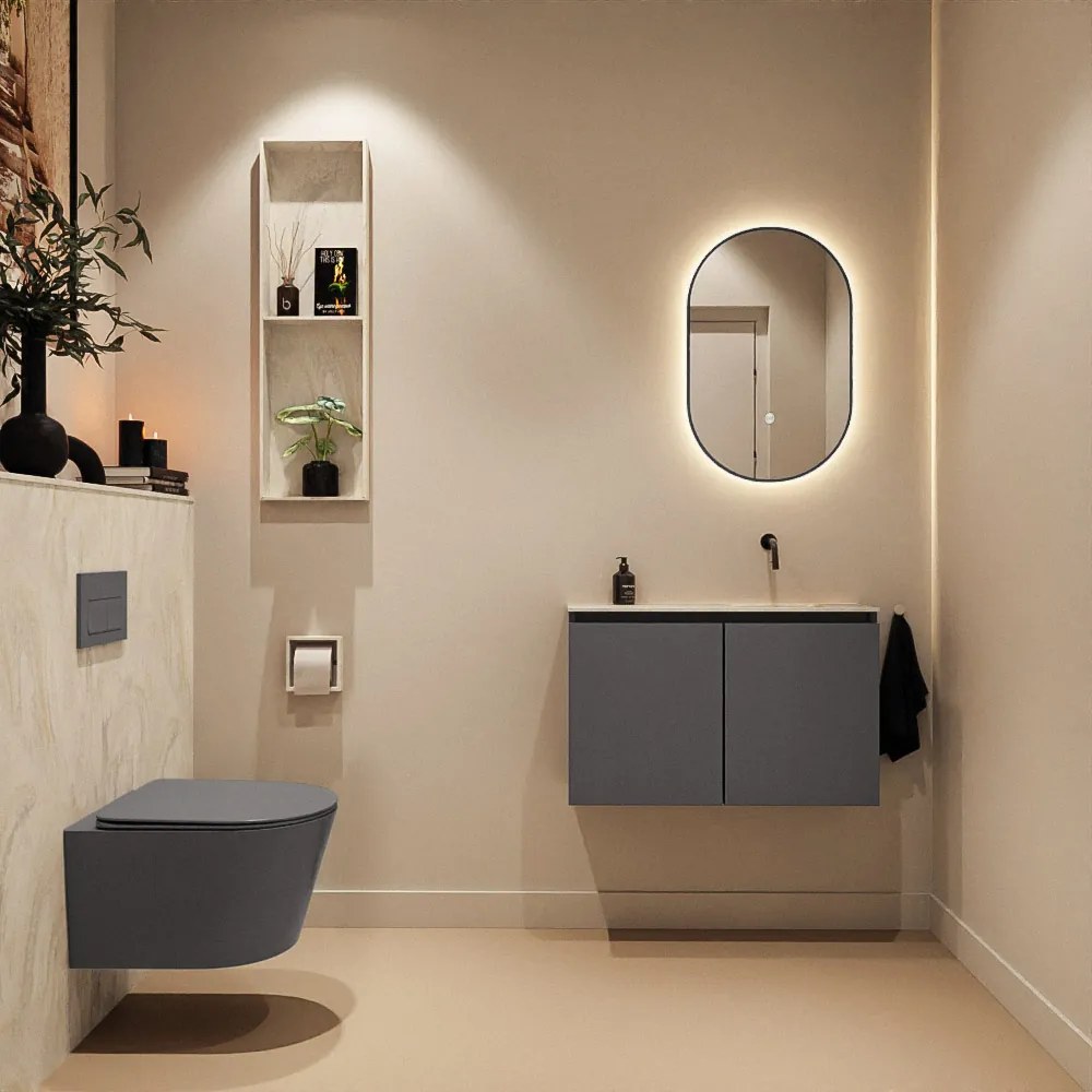 Mondiaz Ture DLux toiletmeubel 80cm dark grey met wastafel ostra rechts zonder kraangat