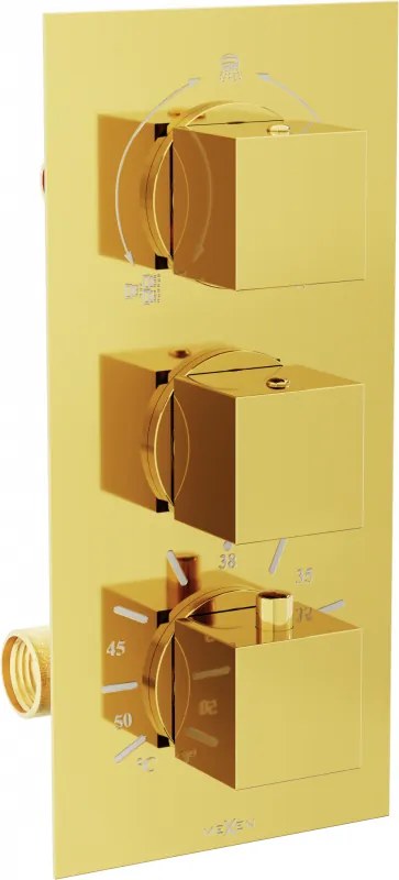 Mexen Cube thermostatische bad-douchekraan met 3 uitgangen, goud - 77503-50