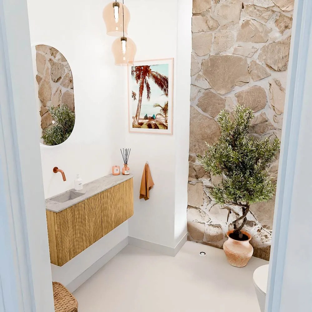 Mondiaz Joya DLux 100cm toiletmeubel ronding rechts oak met wastafel faye links zonder kraangat glace