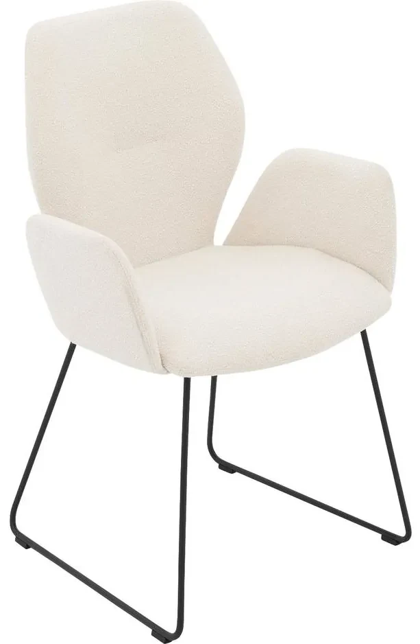 Goossens Eetkamerstoel Hera wit stof met armleuning, modern design