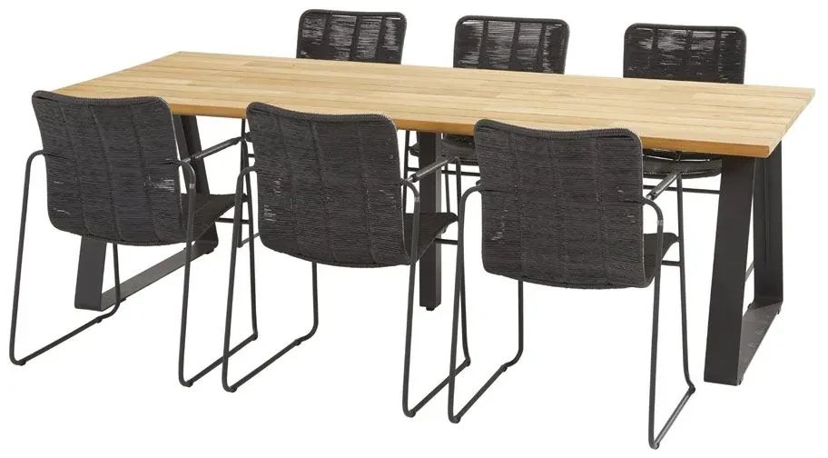 Taste by 4 Seasons Palma tuinset antraciet met Basso tafel teak blad 240 cm Tuinset houtkleur weerbestendig