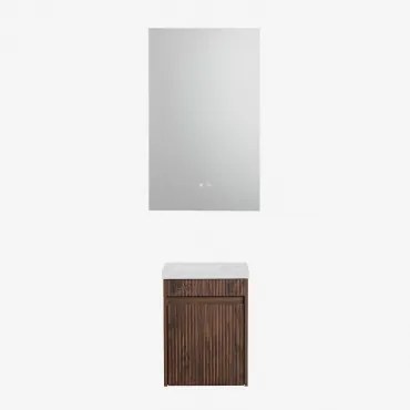 Narek Zwevend Houten Badkamermeubelset Met Geïntegreerde Wastafel Zonder Kraan & Rectangular Led And Antifog 55x90 Cm Riben & Donker Hout & ↔&# -