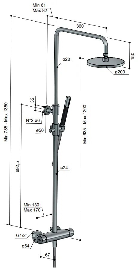 Hotbath Cobber SDS9BBP thermostatische opbouw doucheset met 30cm hoofddouche geborsteld messing PVD
