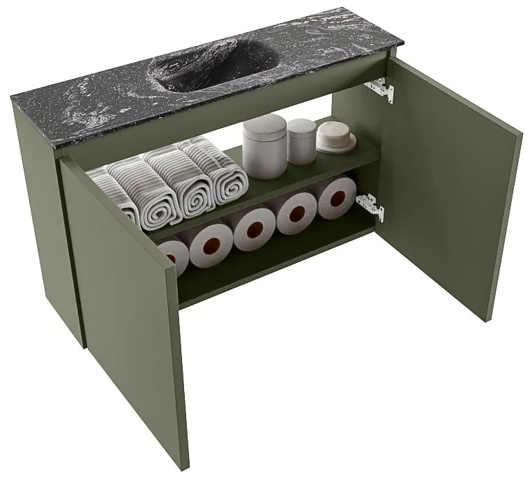 Mondiaz Ture DLux toiletmeubel 80cm army met wastafel lava midden zonder kraangat