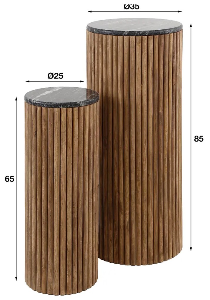 Set Plantenzuilen Hout Met Marmer - 35 X 35cm.